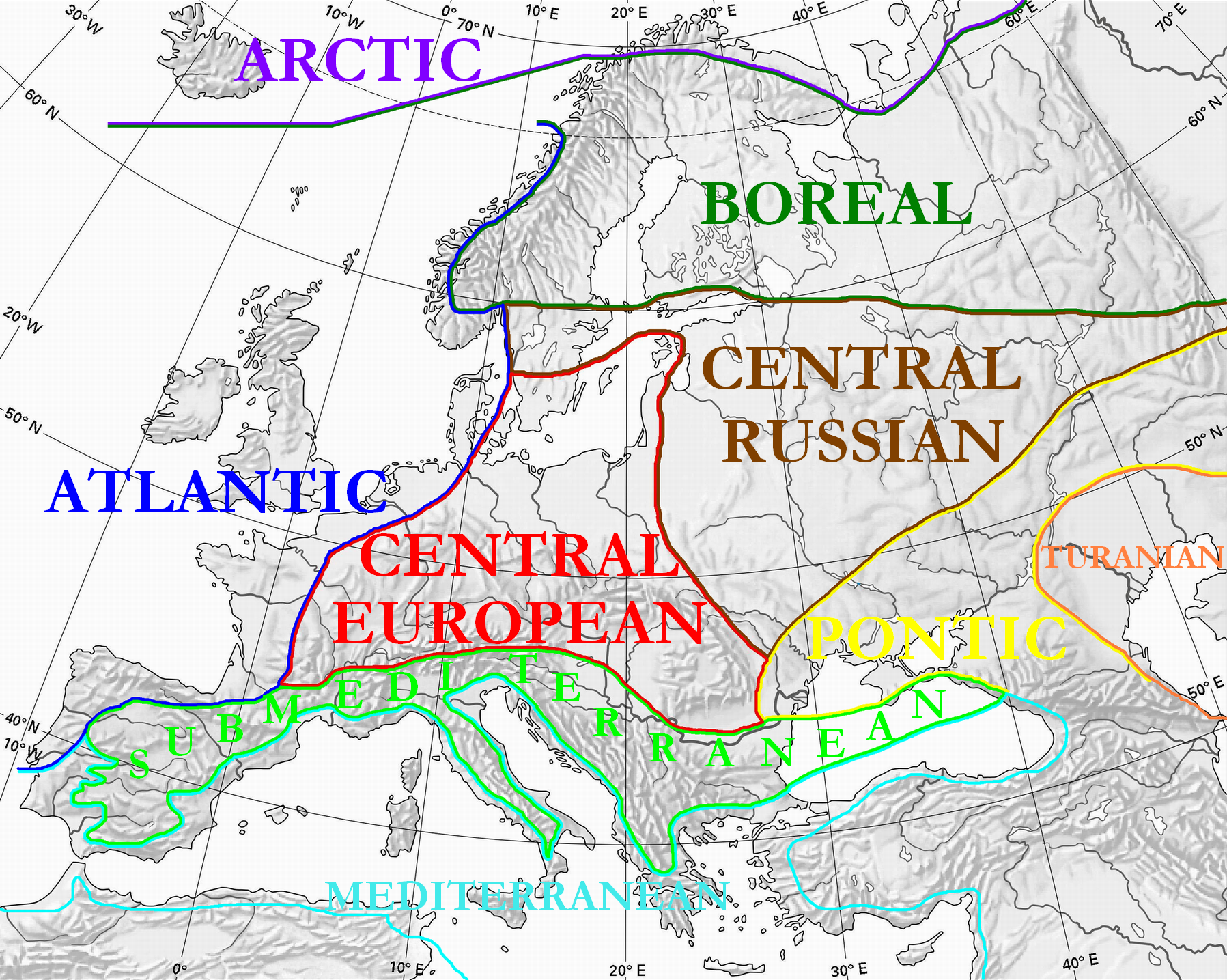 Map of the floristic regions of Europe