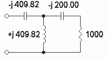 Circuit as seen by user; parts impedance shown on diagram