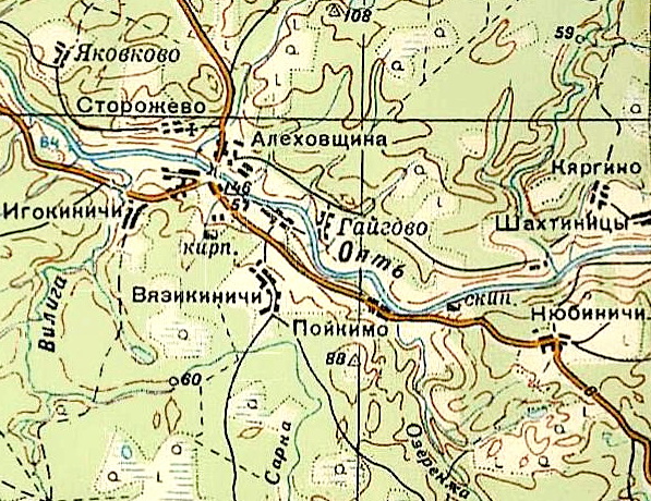 Деревня Гайгово на карте РККА 1940 года