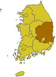 Mapa de Corea del Sur con la provincia de Gyeongsang del Norte resaltada