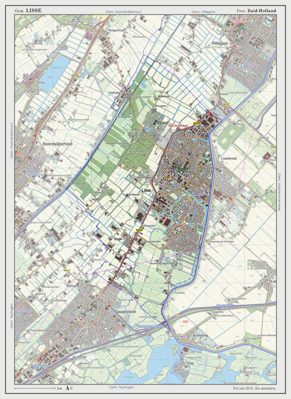 Dutch Topographic map of Lisse, July 2013