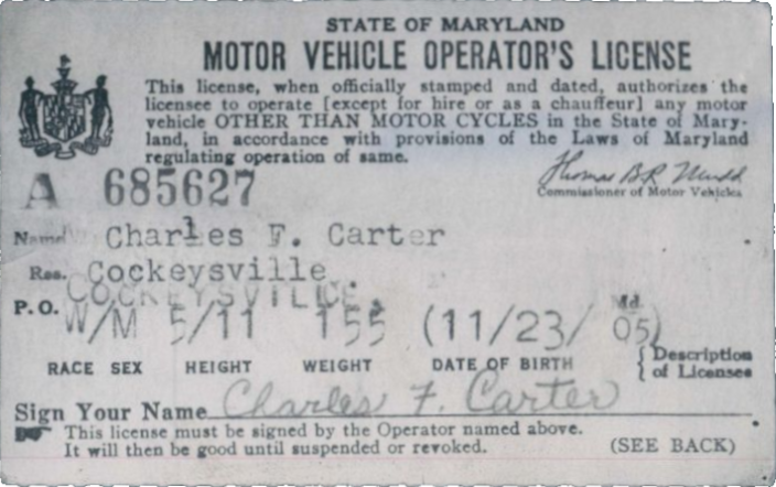 File:Charles F. Carter's Maryland driver's license, c. 1955.png