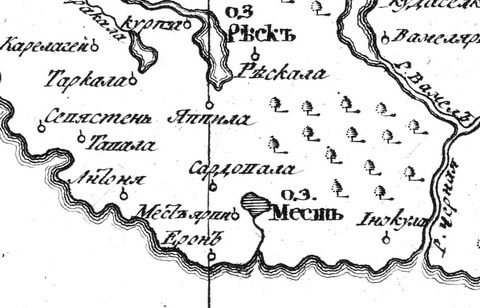 Деревня Анттонала (Антоня) на русской карте 1745 года