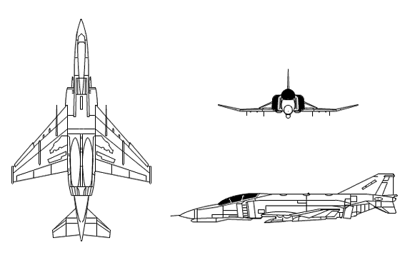 File:McDonnell Douglas F-4E Phantom II 3-view line drawing.png