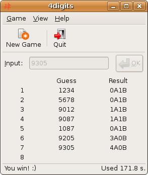 4digits, an Open Source version of Bulls and Cows.