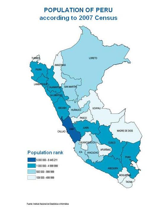 Population map of Peru (regional).