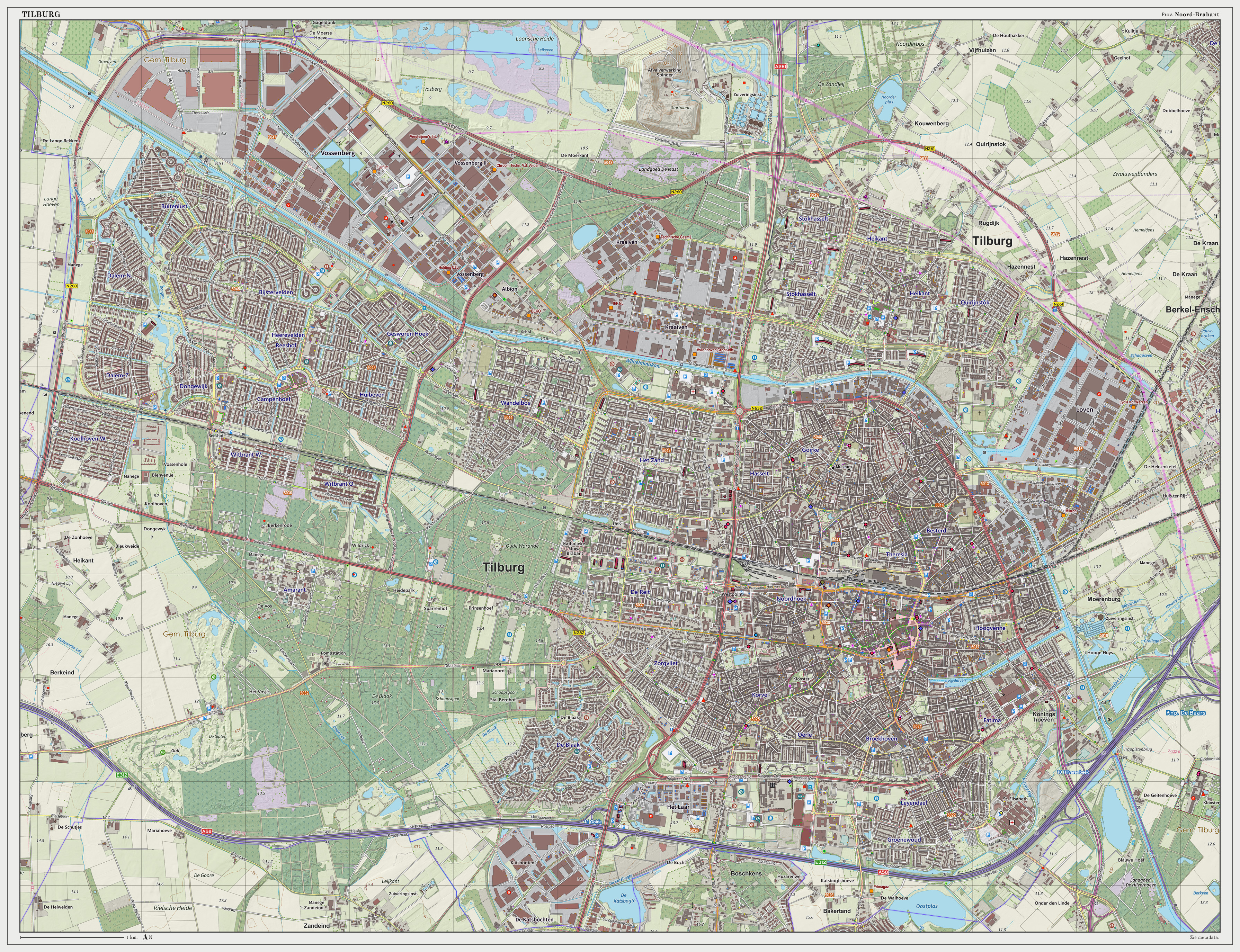 Dutch topographic map of Tilburg, as of March 2014