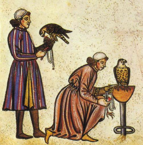 File:Falconry Book of Frederick II 1240s detail falconers.jpg