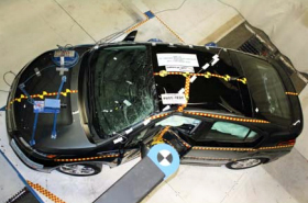 Chevrolet Volt after being subjected to the NCAP pole test on May 12, 2011 at the MGA test facility.