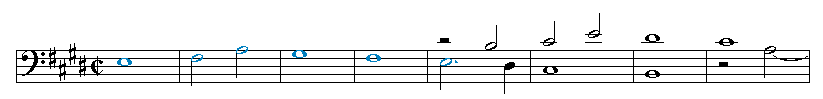 Opening bars of the E major fugue from Ariadne musica.