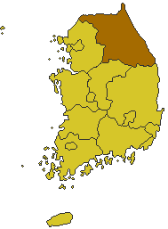 Mapa de Corea del Sur con la provincia de Gangwon resaltada