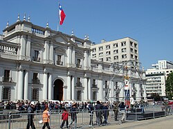 Phoenix 2 capsule on display in front of the La Moneda Presidential palace in Santiago, Chile