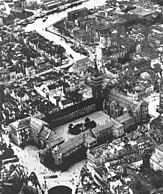 Aerial view of the castle from the side of the royal pond