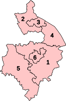 Numbered map of the parliamentary constituencies of Warwickshire created by the 2023 boundary review and first used at the 2024 UK general election.