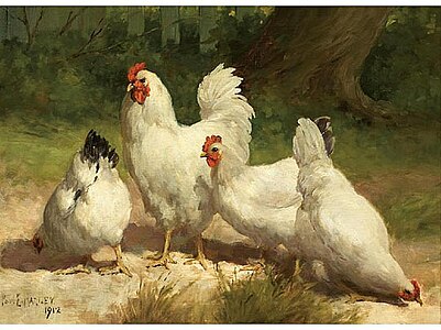 White Chickens, typical Harney painting, 1912.