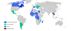 Map showing the member states of la Francophonie (blue)