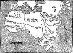 En 1508, en este mapa portugués, se conoce un gran río en el interior del continente: su fuente y su delta no se indican.