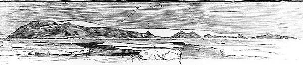 Dibujo de isla de Bennett, descubierta al norte de Siberia por la expedición de la USS Jeannette, en julio de 1881