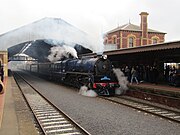 Victorian Railways R class steam train on a heritage tour at Geelong Station, run by volunteer group Steamrail Victoria