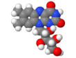 Spacefill model of a minor riboflavin (-10-[(2S,3S,4R)-2,3,4-trihydroxypentyl]) tautomer