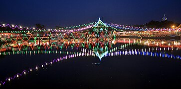 View of decorated Ghadiarwa pond on the occasion of Chhath festival, Birgunj, Nepal