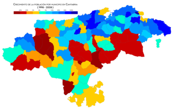 Crecimiento de población por municipio entre 1998 y 2008