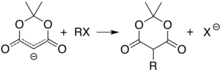 Alkylation of Meldrum's anion at carbon 5 alkyl halide