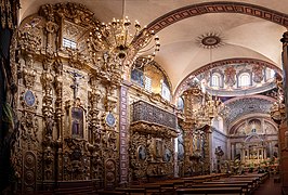 Interior of the St. Rose of Viterbo Church, Querétaro, showing the late Mexican Baroque reminiscent of Rococo