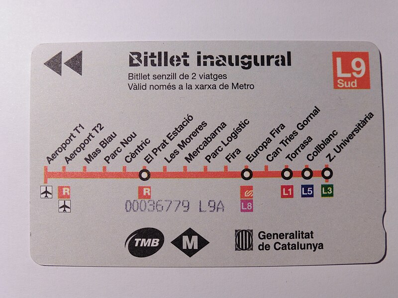 Archivo:Bitllet inaugural L9 sud.JPG