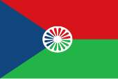 One of Tomáš Rafa's Romani-themed variations on the Czech flag