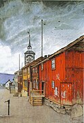 Fra Røros (Lillegaten), painting by Harald Sohlberg, 1902 (titled from Røros (side street))