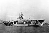 HMS Unicorn at anchor in a Japanese port, 1951