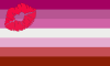 The lipstick lesbian flag was introduced in 2010 by Natalie McCray; this is a version with the kiss symbol changed.[35]