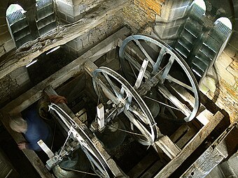 Inside the belfry of St Medard & St Gildard's, in Little Bytham in Lincolnshire, England (13th century)