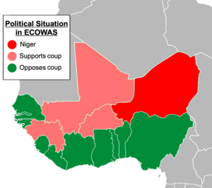      Нигер      Страны, поддержавшие хунту Нигера      Страны ЭКОВАС, выступившие против переворота и хунты