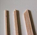 Three different sizes of balsa wood used for hobby purposes