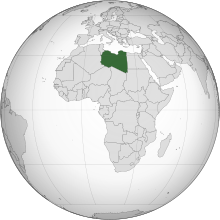 Location of Libya (dark green) in northern Africa