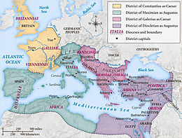 A map showing the division of the Roman empire c. 300