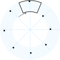 Image 39The Nipkow disk. This schematic shows the circular paths traced by the holes, which may also be square for greater precision. The area of the disk outlined in black shows the region scanned. (from History of television)