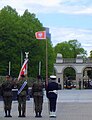 A presidential jack flying at the Tomb of the Unknown Soldier in Warsaw during a Constitution Day ceremony