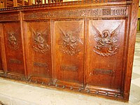 Carving on chancel screen. Church of Holy Spirit, Clapham. Photograph courtesy the Rev. Jeremy Blunden.