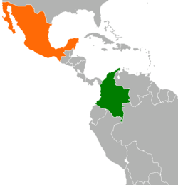 Map indicating locations of Colombia and Mexico