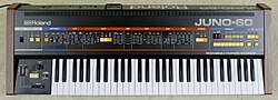 The Roland Juno-60: a keyboard instrument with a row of faders above it.