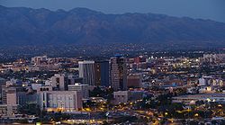 Downtown Tucson with the Santa Catalina Mountains in the background