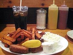 Sweet potato fries served in a restaurant in Harvard Square.