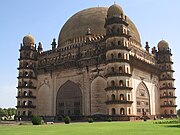 Gol Gumbaz built by the Bijapur Sultanate in Deccani style, the world's 2nd largest pre-modern dome.[115]