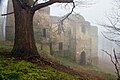 The recently preserved Harewood Castle, as seen from its northeast face.