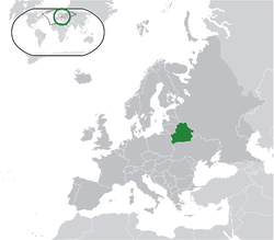 Location of Belarus (green) in Europe (dark grey)  –  [Legend]