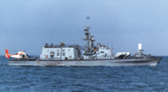 A Sa'ar 4.5-class missile boat with SAR helicopter in 1985