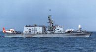 A Sa'ar 4.5-class missile boat with SAR helicopter in 1985